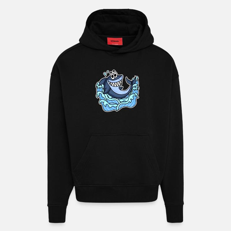 Poisson requin - Sweat à capuche bio épais oversize fabriqué en UE - SOLID BLACK