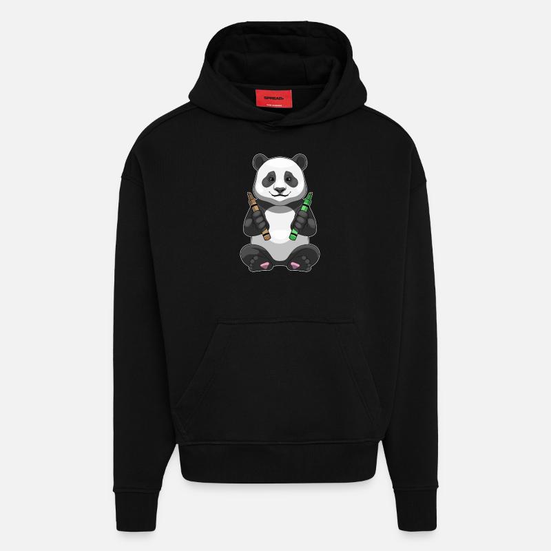Panda Student Crayons School - Hoodie- made by SPREAD  - SOLID BLACK