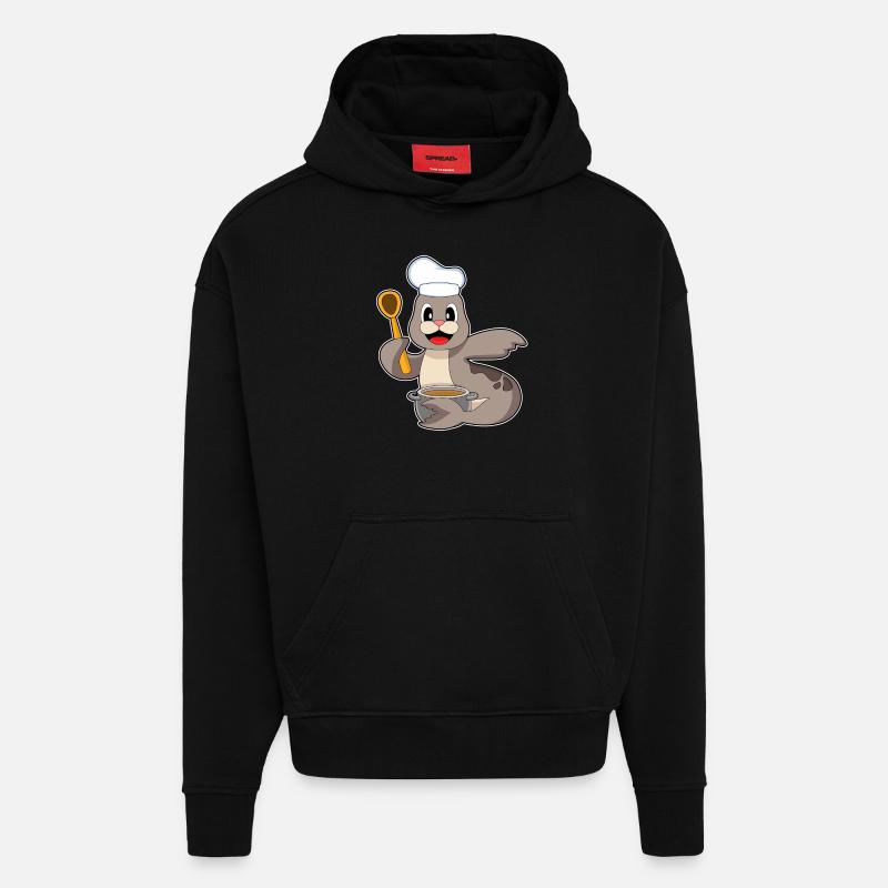 Marmite de phoque - Sweat à capuche bio épais oversize fabriqué en UE - SOLID BLACK