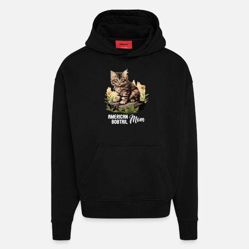 Chat Chats American Bobtail - Sweat à capuche bio épais oversize fabriqué en UE - SOLID BLACK