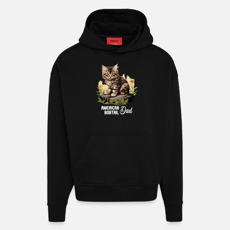 Chat Chats American Bobtail - Sweat à capuche bio épais oversize fabriqué en UE - SOLID BLACK