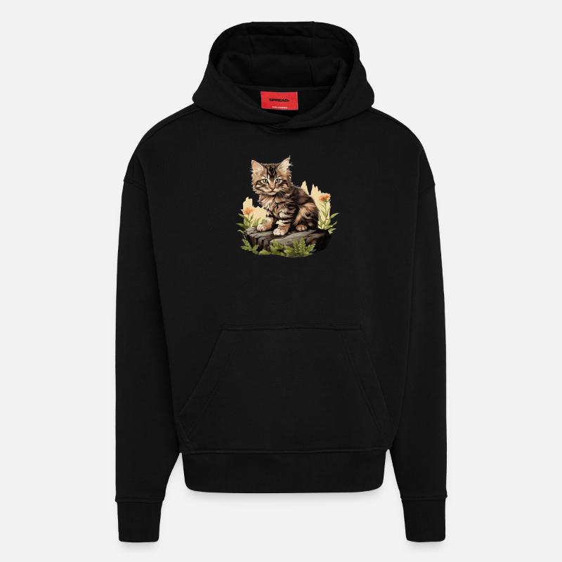 Chat Chats American Bobtail - Sweat à capuche bio épais oversize fabriqué en UE - SOLID BLACK