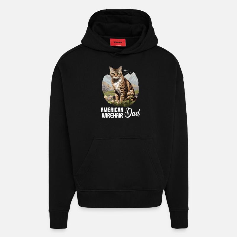 Chat Chats American Wirehair - Sweat à capuche bio épais oversize fabriqué en UE - SOLID BLACK