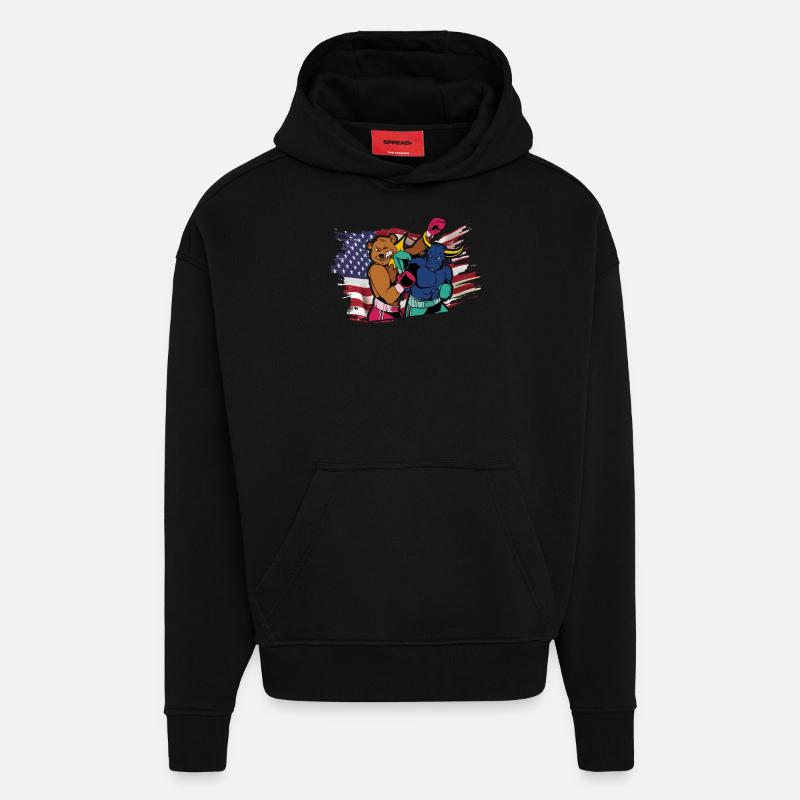 Boxe États-Unis - Sweat à capuche bio épais oversize fabriqué en UE - SOLID BLACK