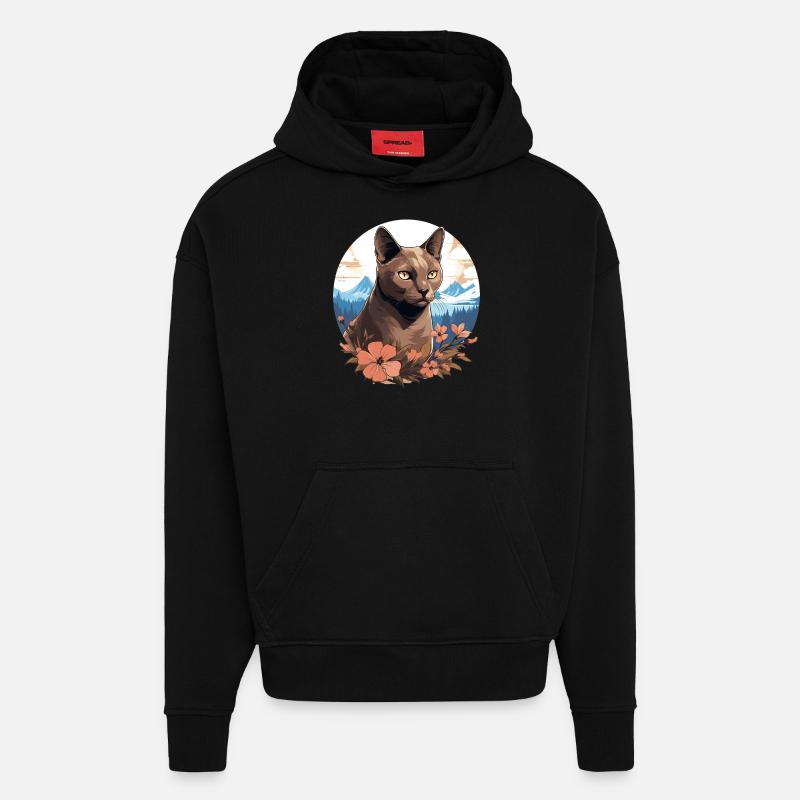 Chat birman Birmanie Katze - Sweat à capuche bio épais oversize fabriqué en UE - SOLID BLACK