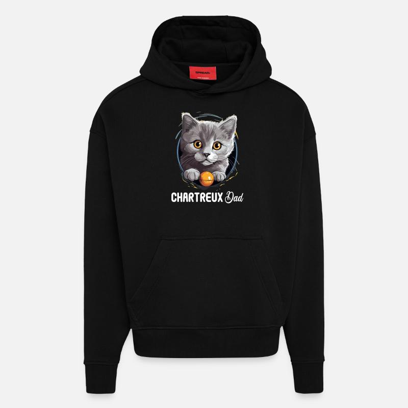 Chat Chartreux Chat Chartreux - Sweat à capuche bio épais oversize fabriqué en UE - SOLID BLACK