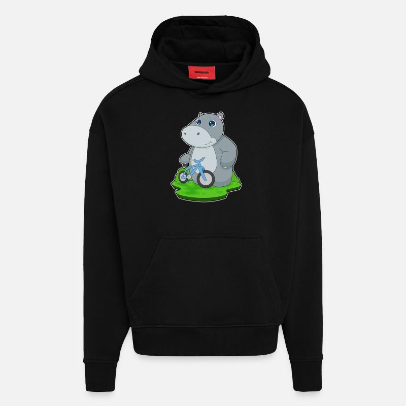 Hippopotame Bicyclette - Sweat à capuche bio épais oversize fabriqué en UE - SOLID BLACK