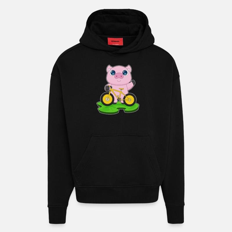 Vélo de cochon - Sweat à capuche bio épais oversize fabriqué en UE - SOLID BLACK