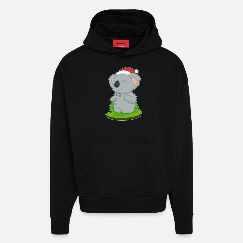 Koala Noël Candy Canne - Sweat à capuche bio épais oversize fabriqué en UE - SOLID BLACK