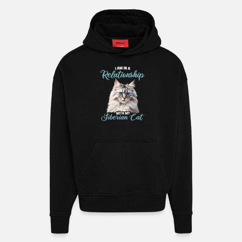 Chat Sibérien Sibirische Katze - Sweat à capuche bio épais oversize fabriqué en UE - SOLID BLACK