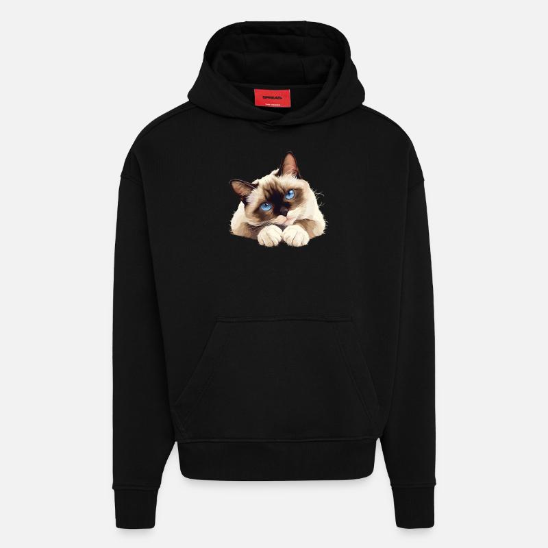 Chaton raquette Chat raquette - Sweat à capuche bio épais oversize fabriqué en UE - SOLID BLACK