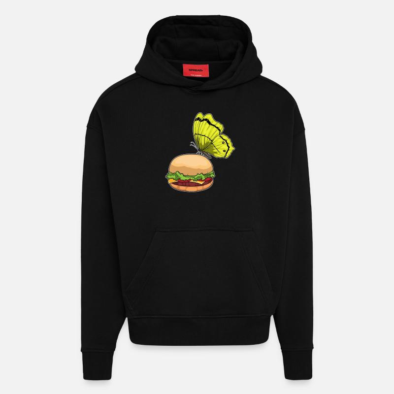 Burger papillon - Sweat à capuche bio épais oversize fabriqué en UE - SOLID BLACK
