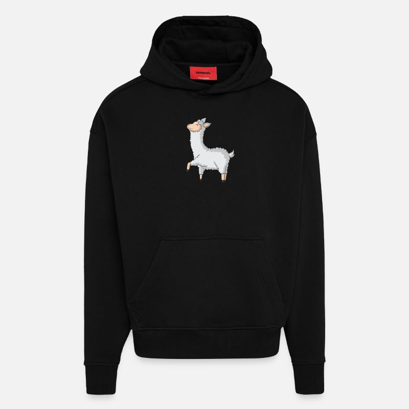 Lama heureux et détendu - Sweat à capuche bio épais oversize fabriqué en UE - SOLID BLACK