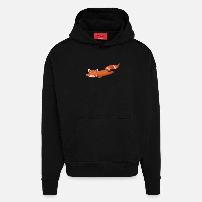 Panda roux ours chat bambou - Sweat à capuche bio épais oversize fabriqué en UE - SOLID BLACK