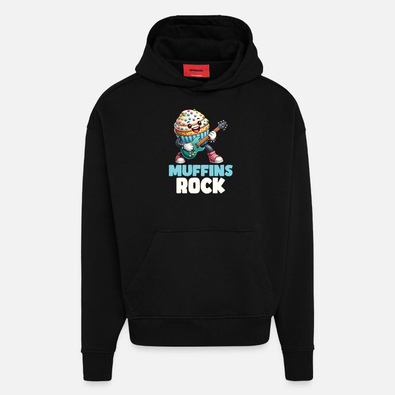 Muffin musical avec guitare - Sweat à capuche bio épais oversize fabriqué en UE - SOLID BLACK