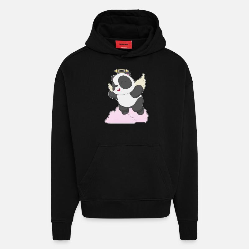 Panda Ange Ange Ailes - Sweat à capuche bio épais oversize fabriqué en UE - SOLID BLACK