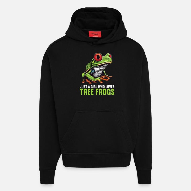 Rainette Baumfrösche Baumfrosch - Sweat à capuche bio épais oversize fabriqué en UE - SOLID BLACK