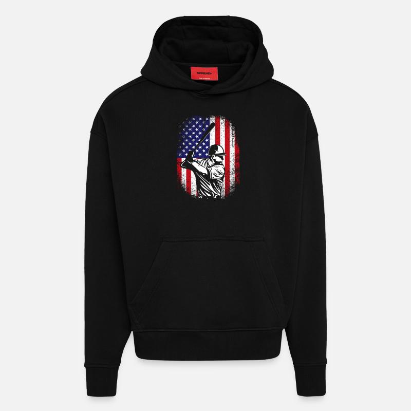 Baseball États-Unis - Sweat à capuche bio épais oversize fabriqué en UE - SOLID BLACK