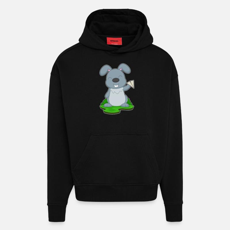 Lapin Avion en papier - Sweat à capuche bio épais oversize fabriqué en UE - SOLID BLACK