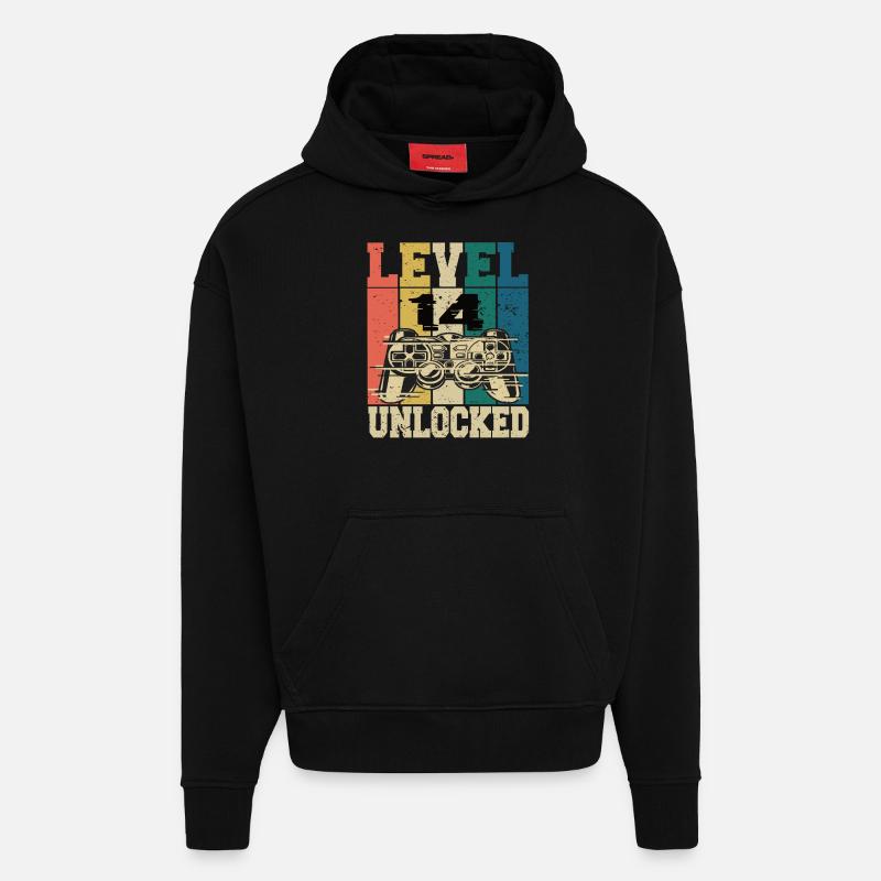 Niveau 14 débloqué - Sweat à capuche bio épais oversize fabriqué en UE - SOLID BLACK