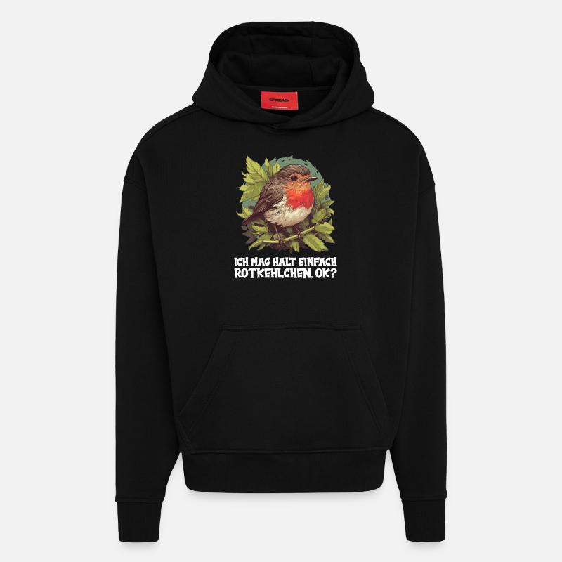 Robin Rotkehlchen - Sweat à capuche bio épais oversize fabriqué en UE - SOLID BLACK