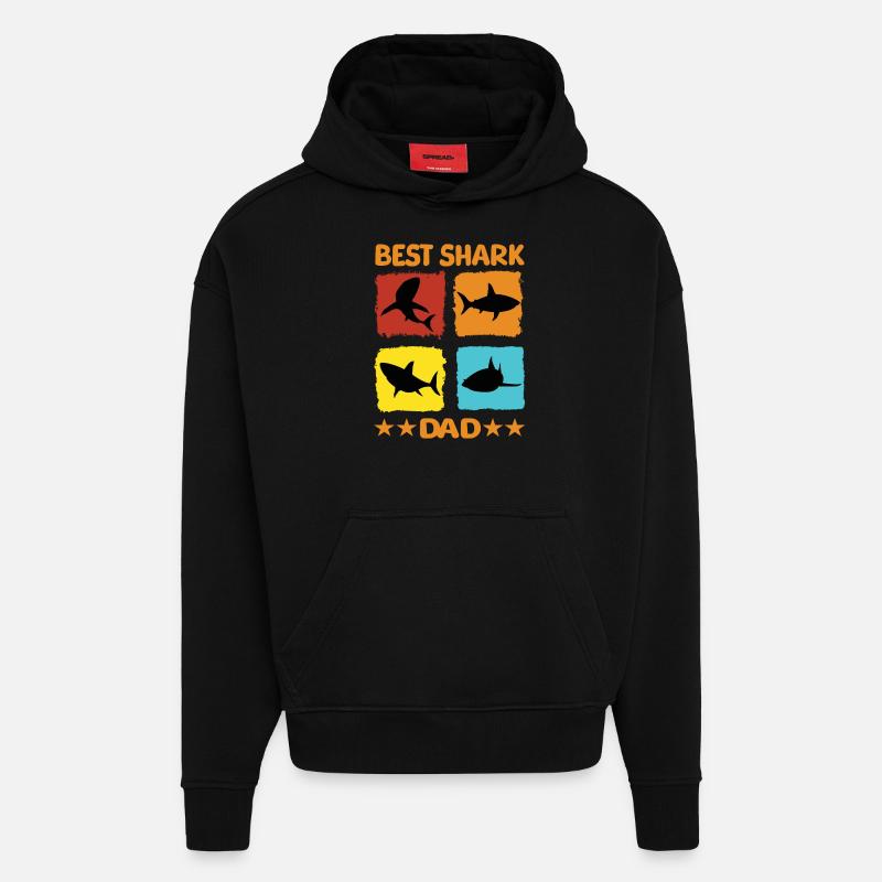 Meilleur papa requin - Sweat à capuche bio épais oversize fabriqué en UE - SOLID BLACK
