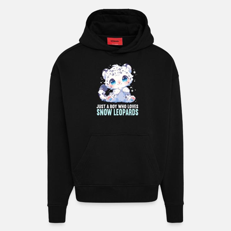 Léopard des neiges Schneeleoparden Schneeleopard - Sweat à capuche bio épais oversize fabriqué en UE - SOLID BLACK