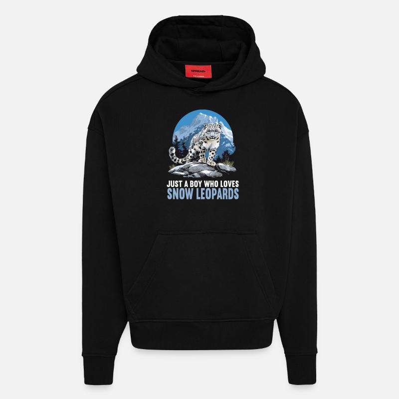 Léopard des neiges Schneeleoparden Schneeleopard - Sweat à capuche bio épais oversize fabriqué en UE - SOLID BLACK