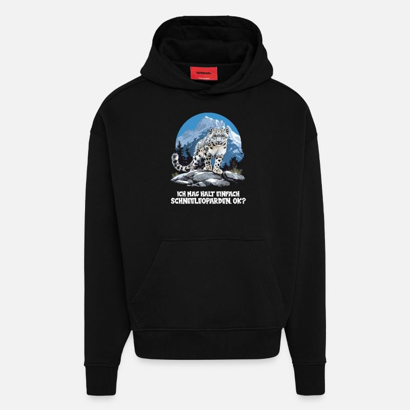 Léopard des neiges Schneeleoparden Schneeleopard - Sweat à capuche bio épais oversize fabriqué en UE - SOLID BLACK