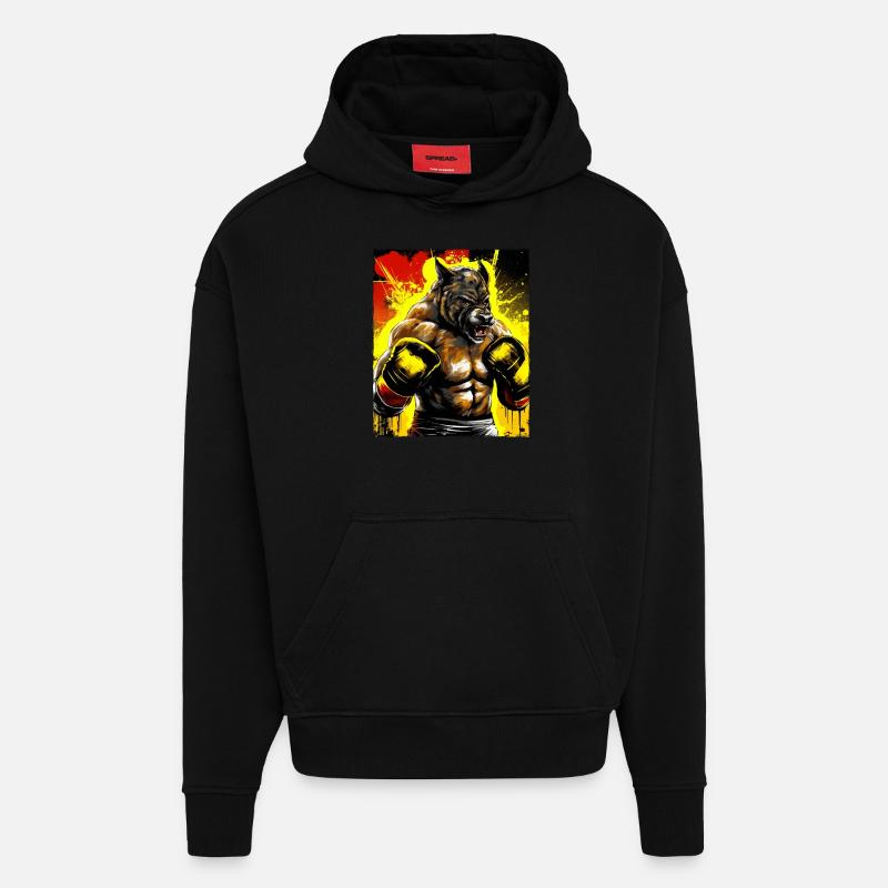 Wolf Boxer Boxen - Hoodie- made by SPREAD - SOLID BLACK