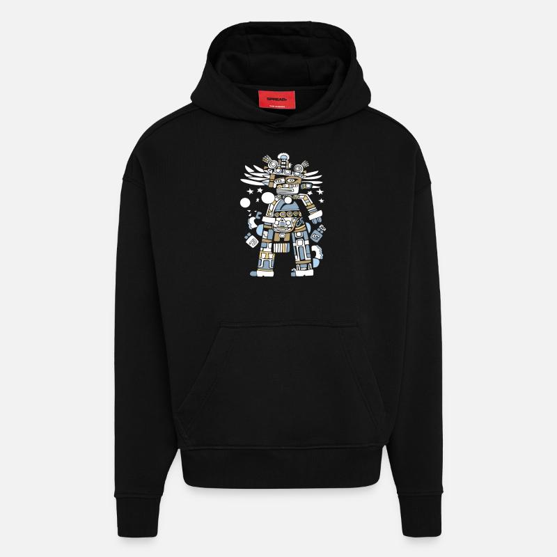 Dieu Maya Mythologie Maya Itzamna - Sweat à capuche bio épais oversize fabriqué en UE - SOLID BLACK