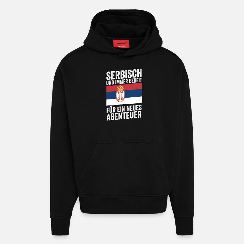 Serbe Serbe Serbie - Sweat à capuche bio épais oversize fabriqué en UE - SOLID BLACK