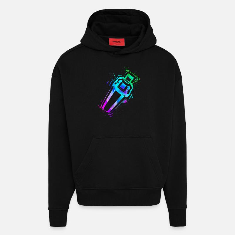 Barman Mixologue Aquarelles - Sweat à capuche bio épais oversize fabriqué en UE - SOLID BLACK