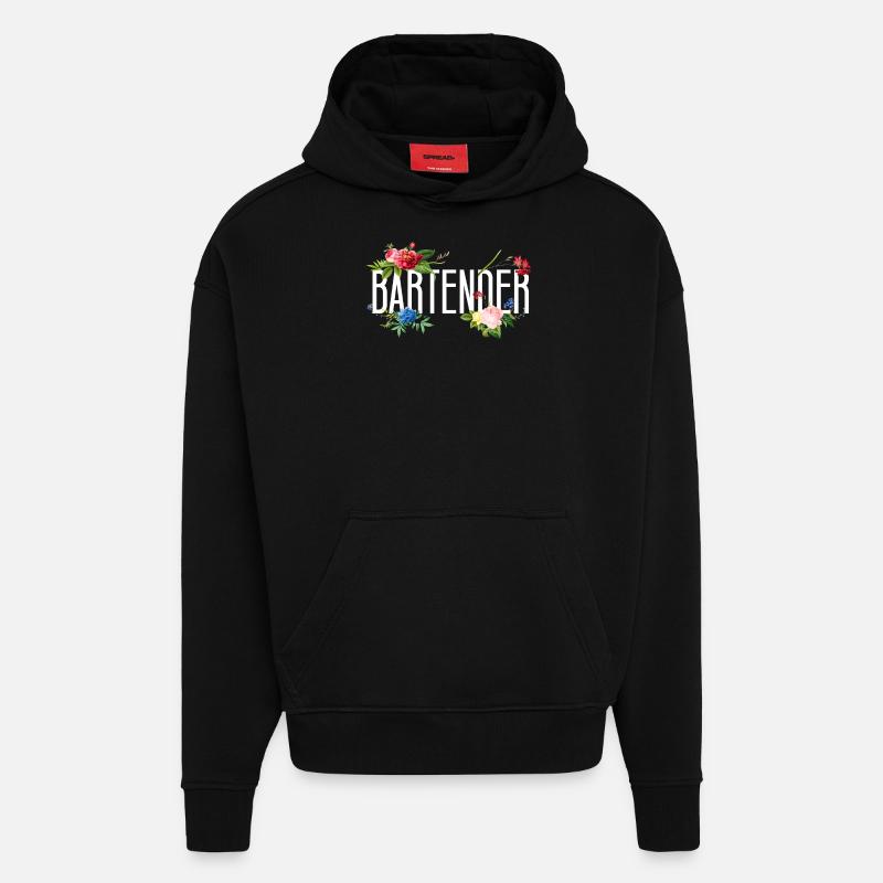 Barman Mixologue Fleurs - Sweat à capuche bio épais oversize fabriqué en UE - SOLID BLACK