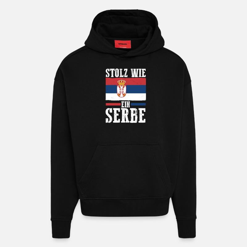 Serbe Serbe Serbie - Sweat à capuche bio épais oversize fabriqué en UE - SOLID BLACK