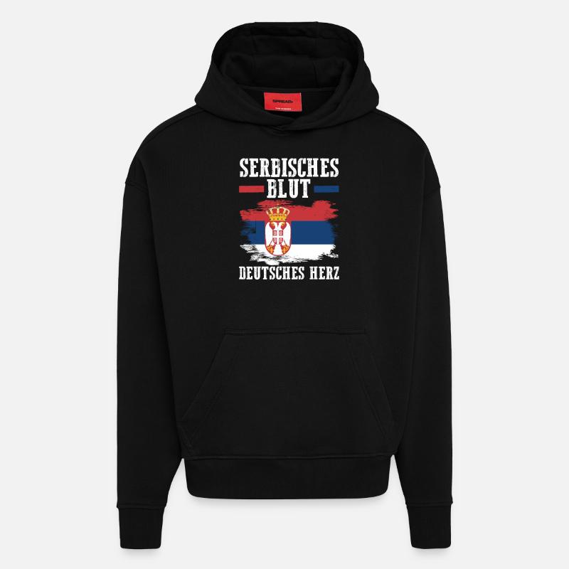 Serbe Serbe Allemagne Serbie - Sweat à capuche bio épais oversize fabriqué en UE - SOLID BLACK