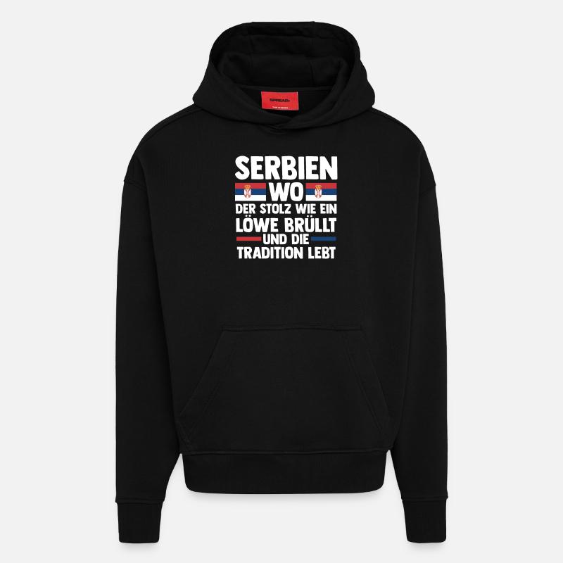 Serbe Serbe Serbie - Sweat à capuche bio épais oversize fabriqué en UE - SOLID BLACK