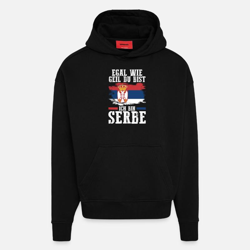 Serbe Serbe Serbie - Sweat à capuche bio épais oversize fabriqué en UE - SOLID BLACK