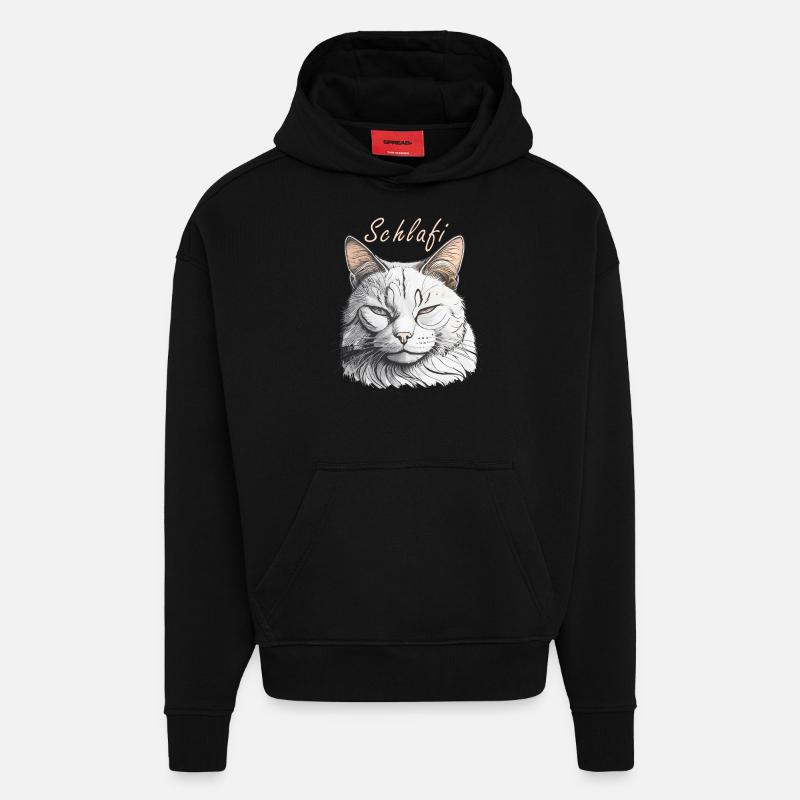 CAT Schlafi - Sweat à capuche bio épais oversize fabriqué en UE - SOLID BLACK