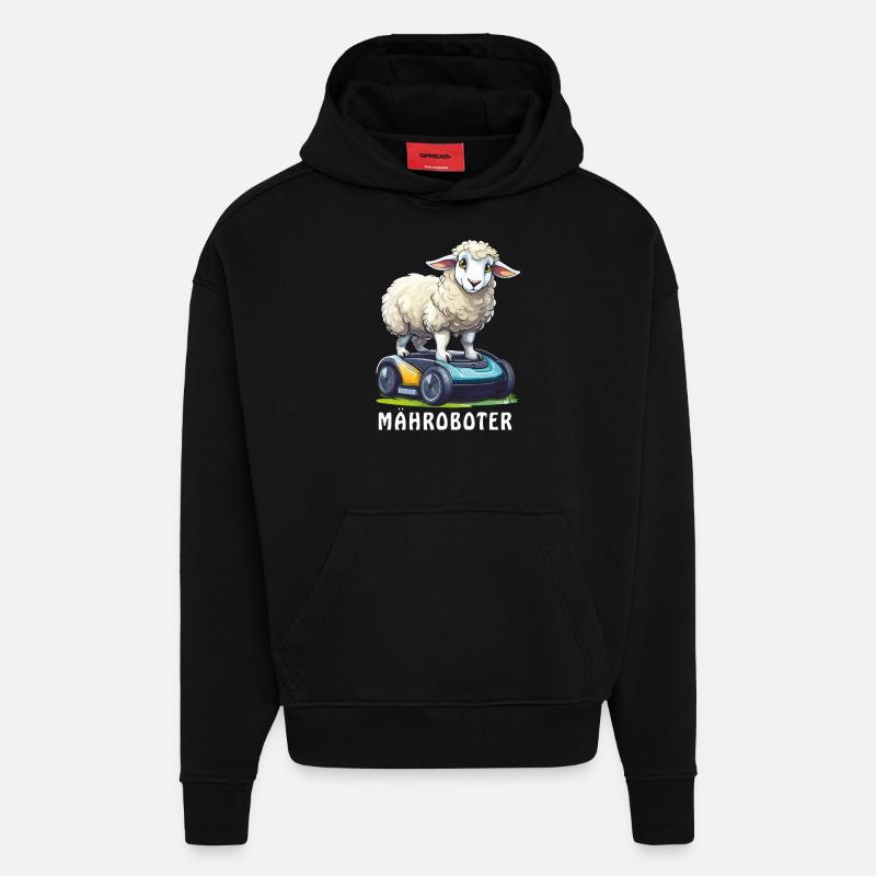 ROBOT TONDEUSE À GAZON MOUTON - Sweat à capuche bio épais oversize fabriqué en UE - SOLID BLACK