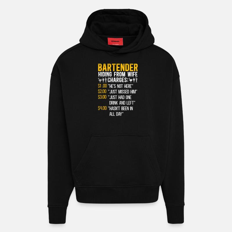 Barman Mixologue Barman - Sweat à capuche bio épais oversize fabriqué en UE - SOLID BLACK