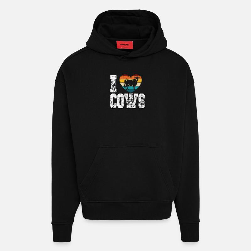 J’aime les vaches - Sweat à capuche bio épais oversize fabriqué en UE - SOLID BLACK