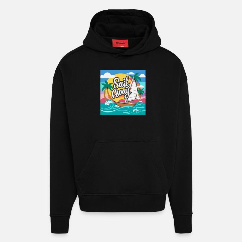 BATEAUX, NAVIGUEZ - Sweat à capuche bio épais oversize fabriqué en UE - SOLID BLACK