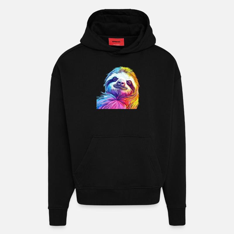 Bunter Faultierkopf im Regenbogenstil - Hoodie- made by SPREAD - SOLID BLACK