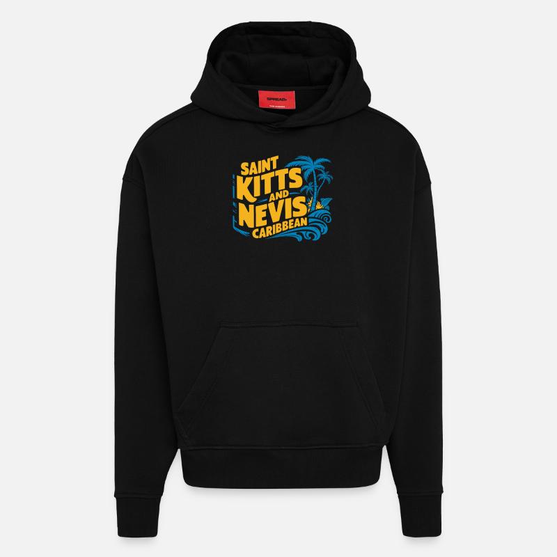 Souvenir des Caraïbes de Saint-Kitts-et-Nevis - Sweat à capuche bio épais oversize fabriqué en UE - SOLID BLACK