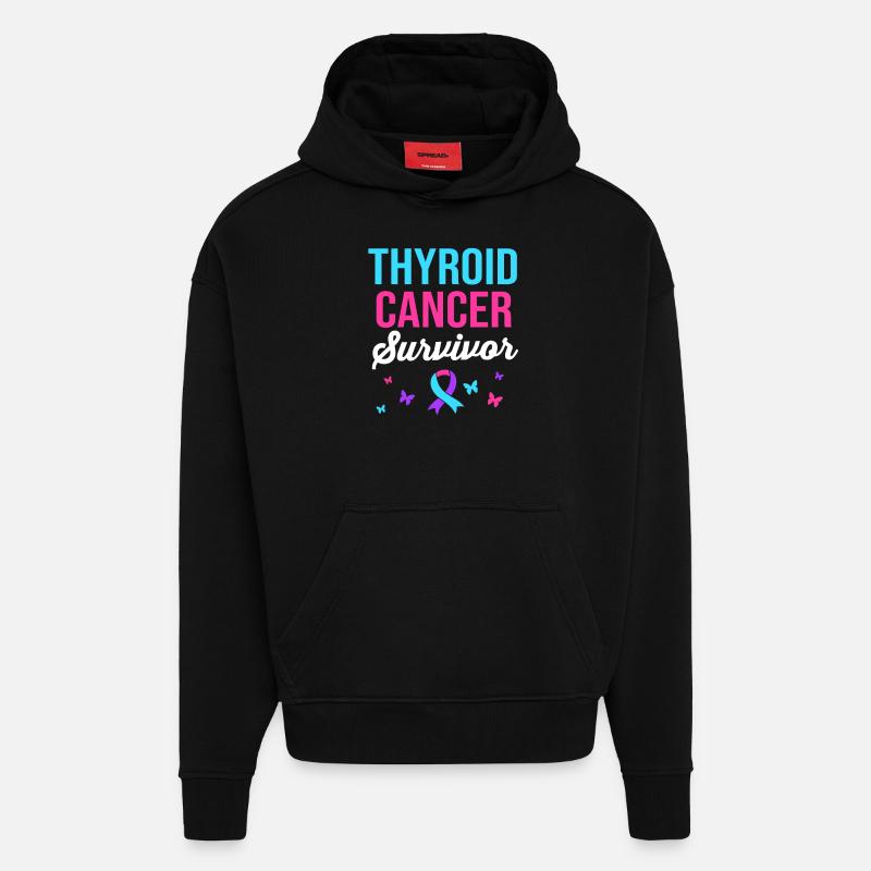 Cancer de la thyroïde - Sweat à capuche bio épais oversize fabriqué en UE - SOLID BLACK