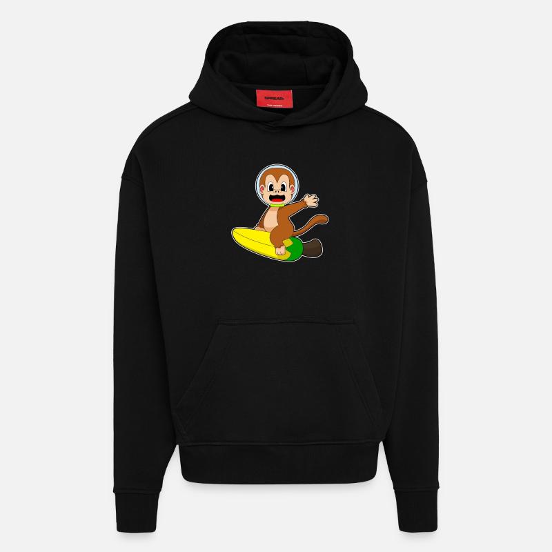 Singe Banane Astronaute - Sweat à capuche bio épais oversize fabriqué en UE - SOLID BLACK
