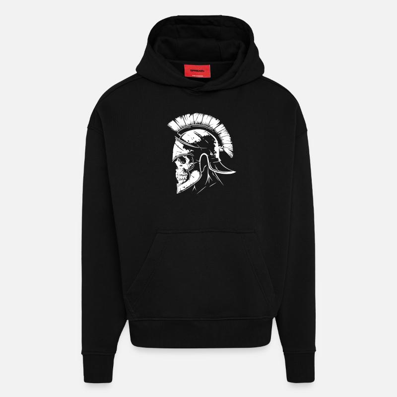 Crâne Spartiate Sparte - Sweat à capuche bio épais oversize fabriqué en UE - SOLID BLACK