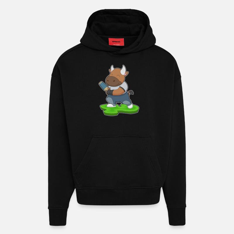 Bull Cricket Batte de cricket - Sweat à capuche bio épais oversize fabriqué en UE - SOLID BLACK