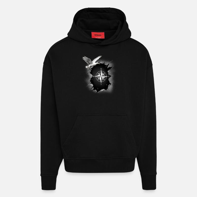 maritim Möwe Kompass Möwen Windrose - Hoodie- made by SPREAD  - SOLID BLACK